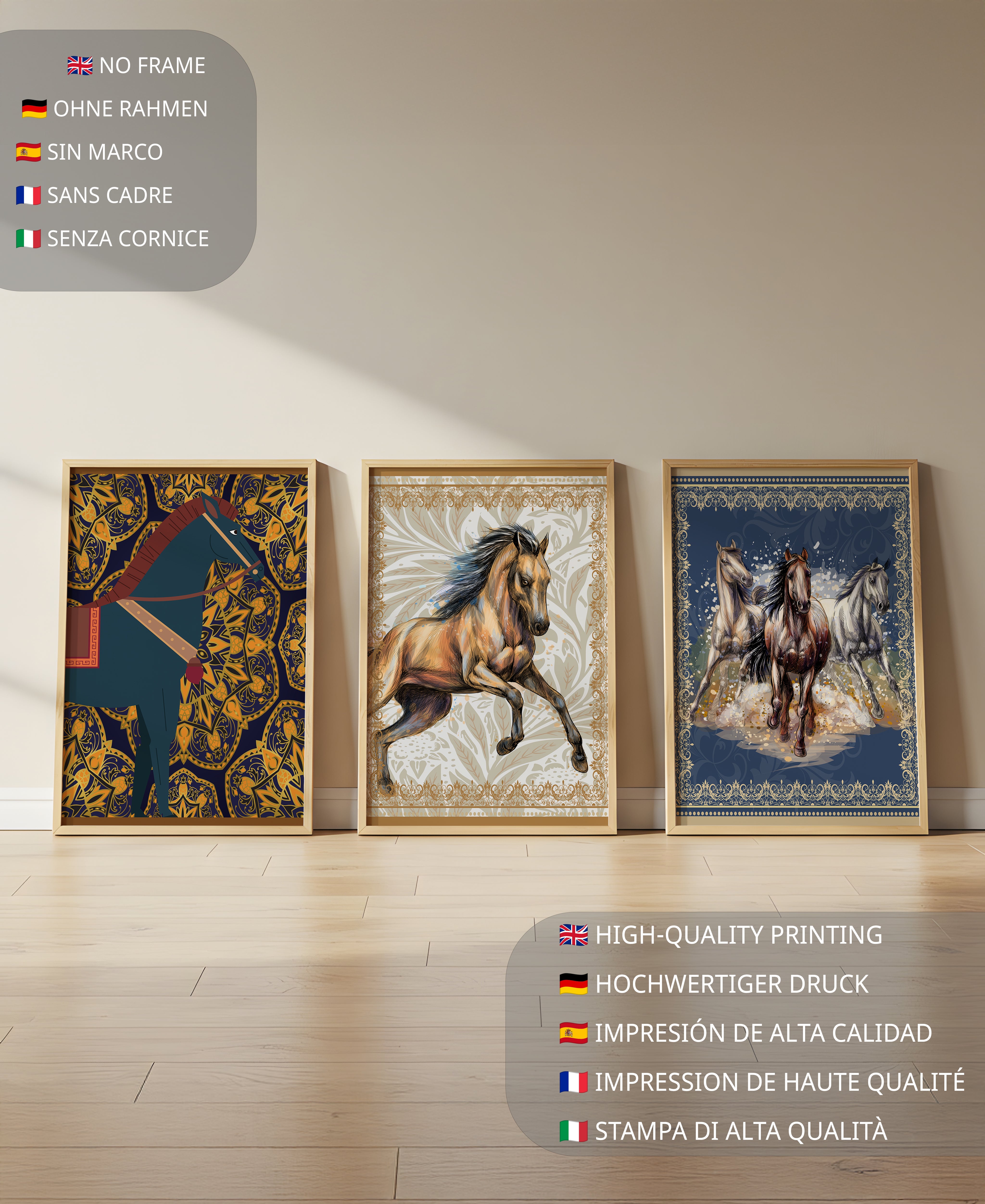 Tríos de Arte Ecuestre con Fondos Ornamentales