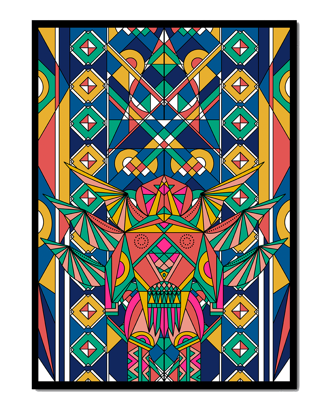 Arte abstracto geométrico colorido con patrones simétricos