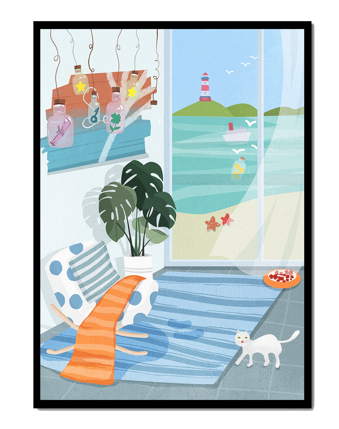 Cozy Room with Sea View and Lighthouse through the Window