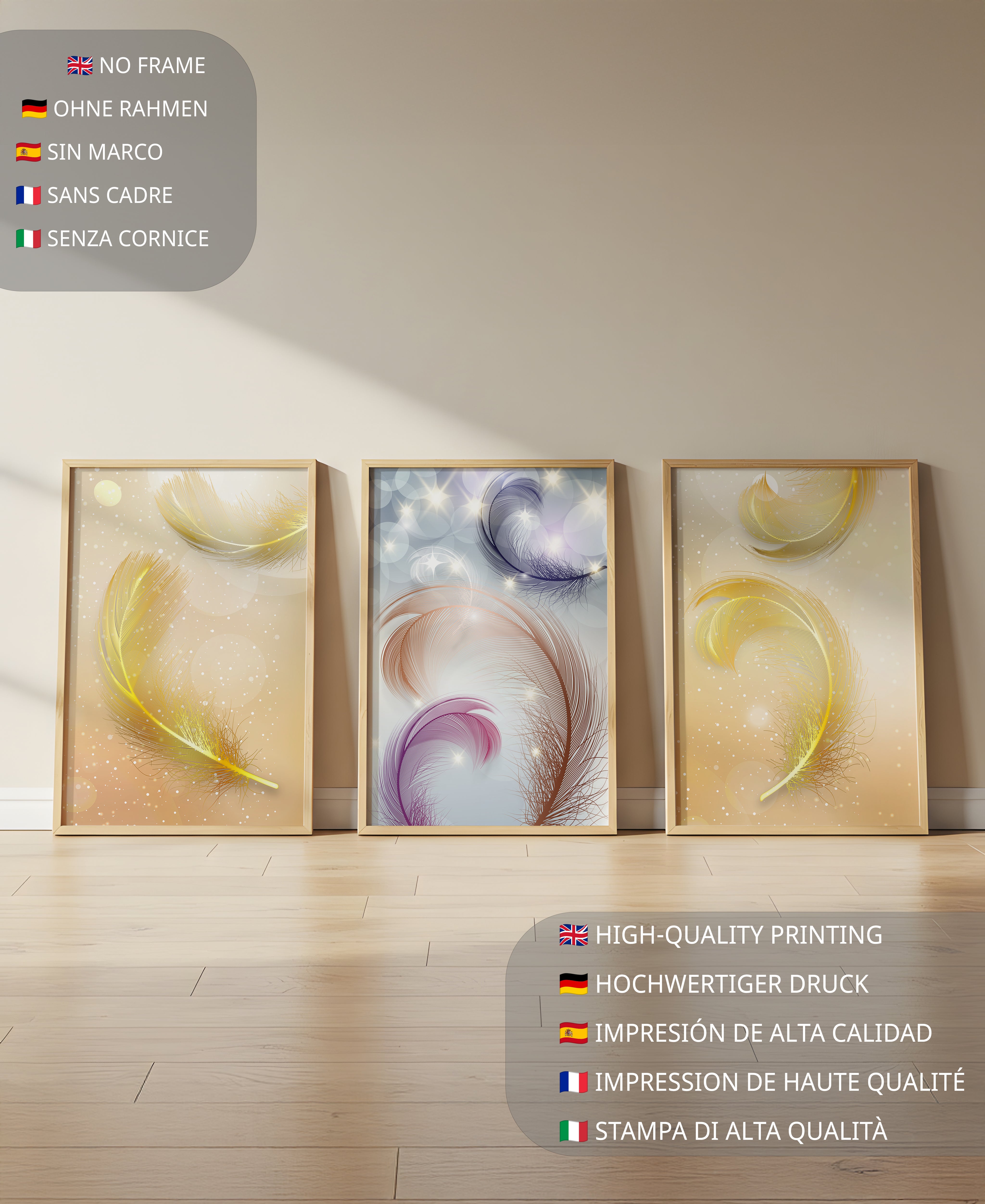 Décoration moderne avec des ensembles de plumes colorées dans des tons pastels