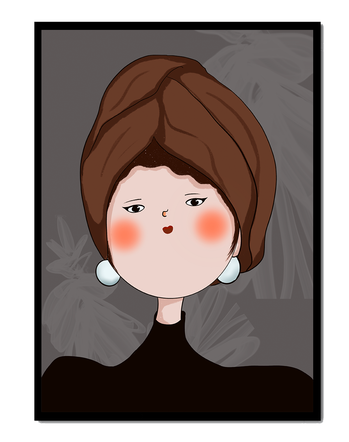 Elegantes Porträt einer Frau mit einem einzigartigen Kopftuch und ausdrucksstarken Merkmalen