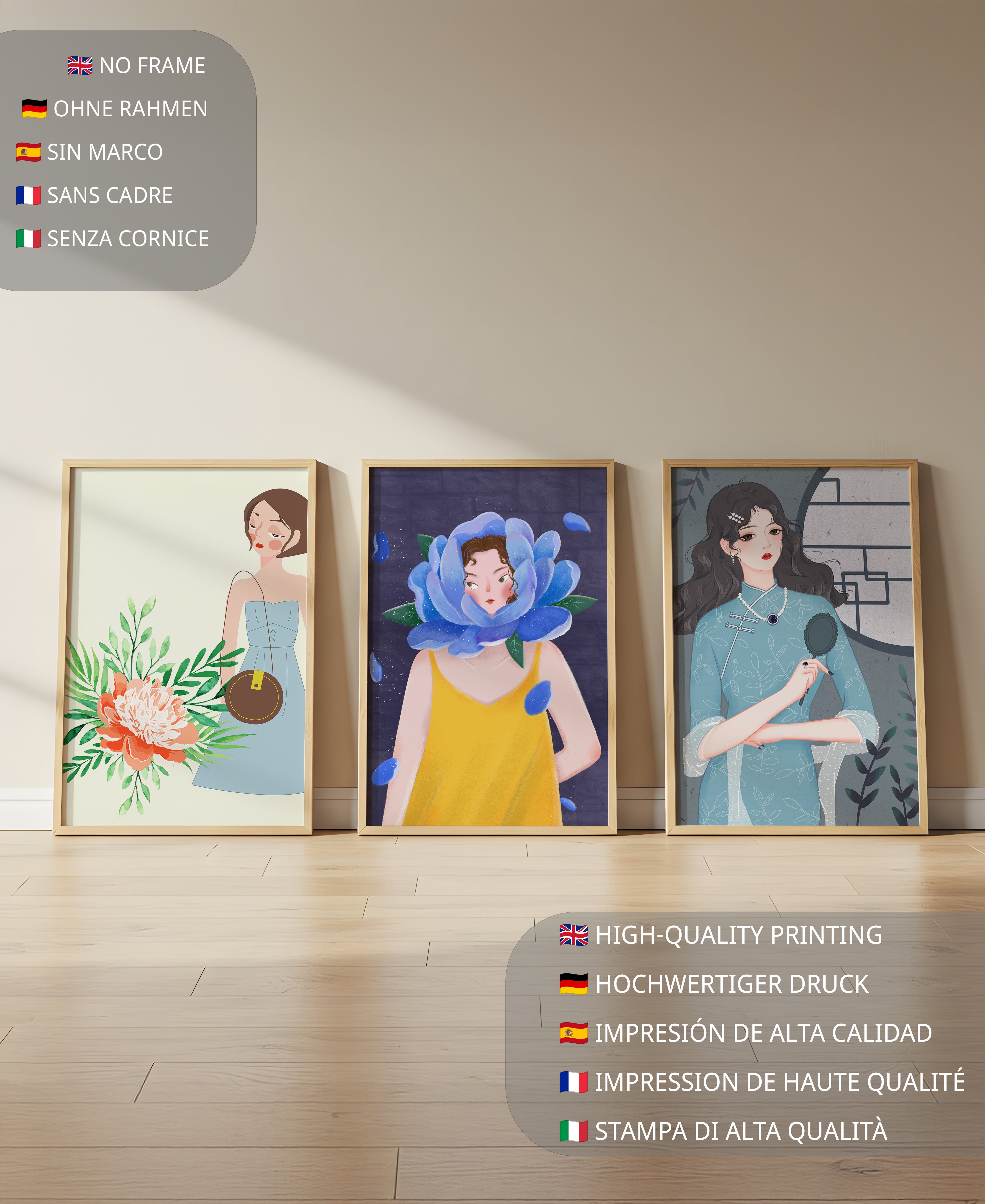 Cuadros Modernos con Ilustraciones Artísticas Femeninas en Estilo Colorido