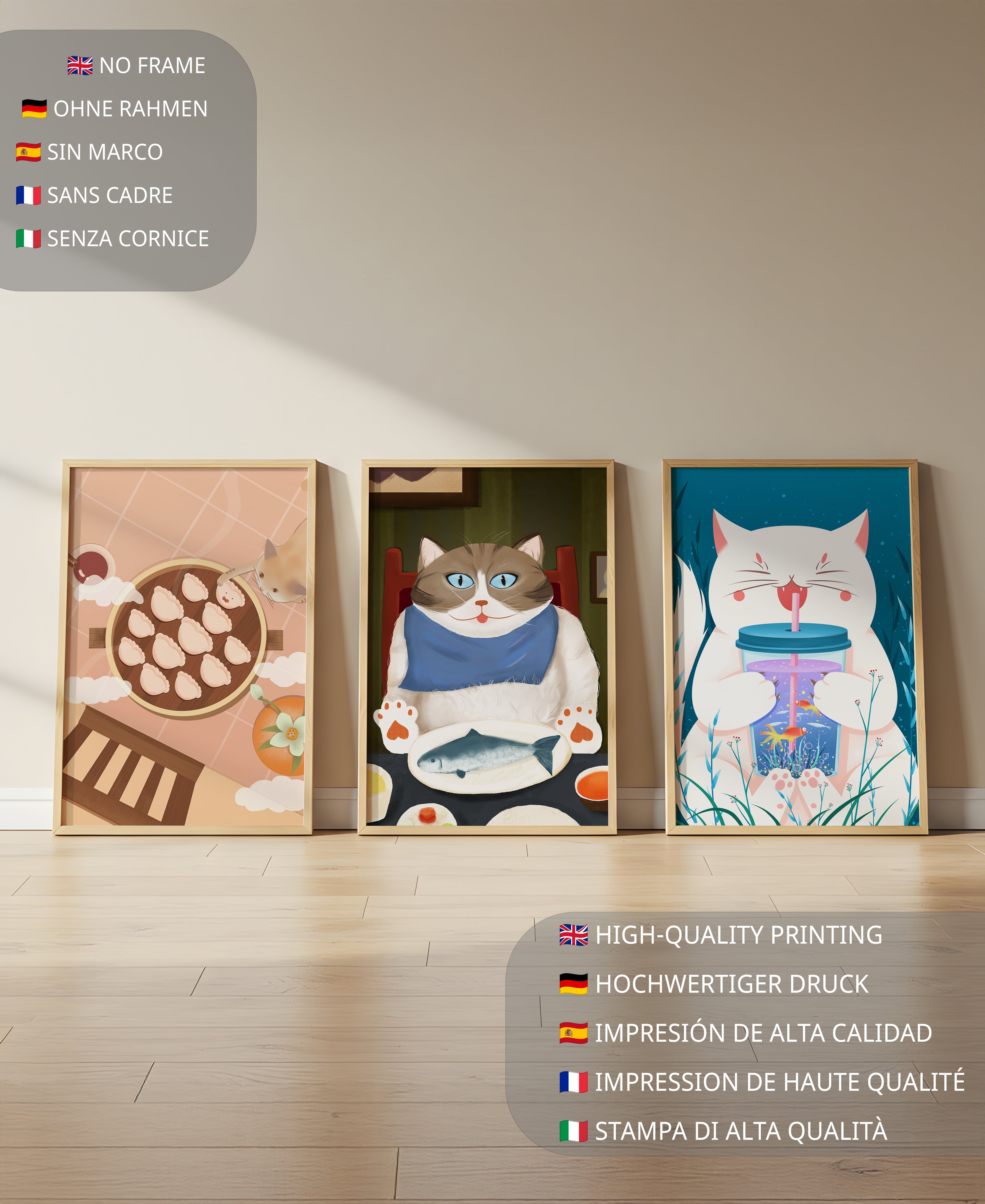 Ensemble d'illustrations de chats à thème culinaire