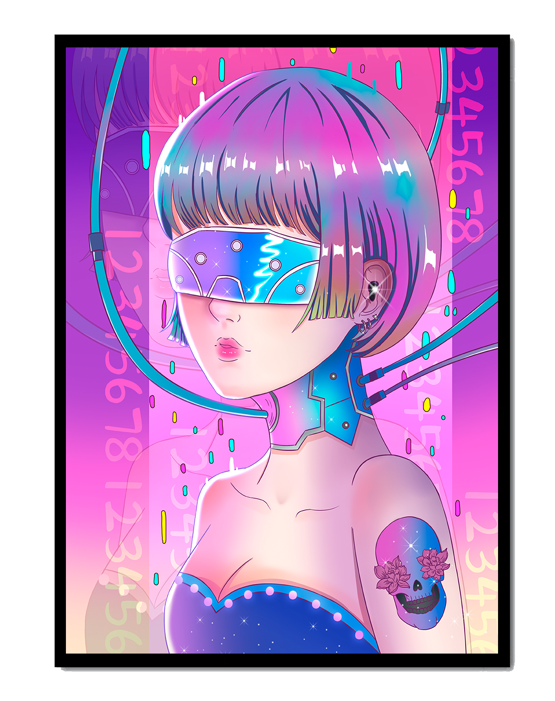 Futuristic Cyberpunk Girl with Neon Colors and Virtual Reality Elements