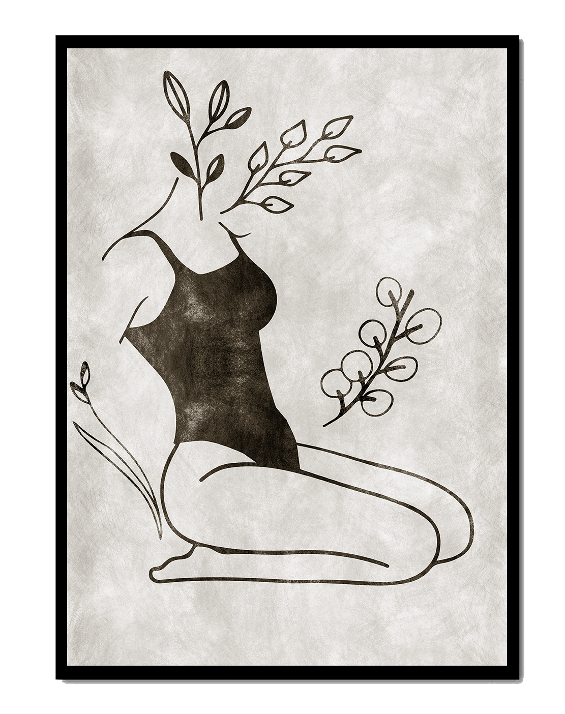 Abstract Woman with Botanical Elements in Minimalist Style