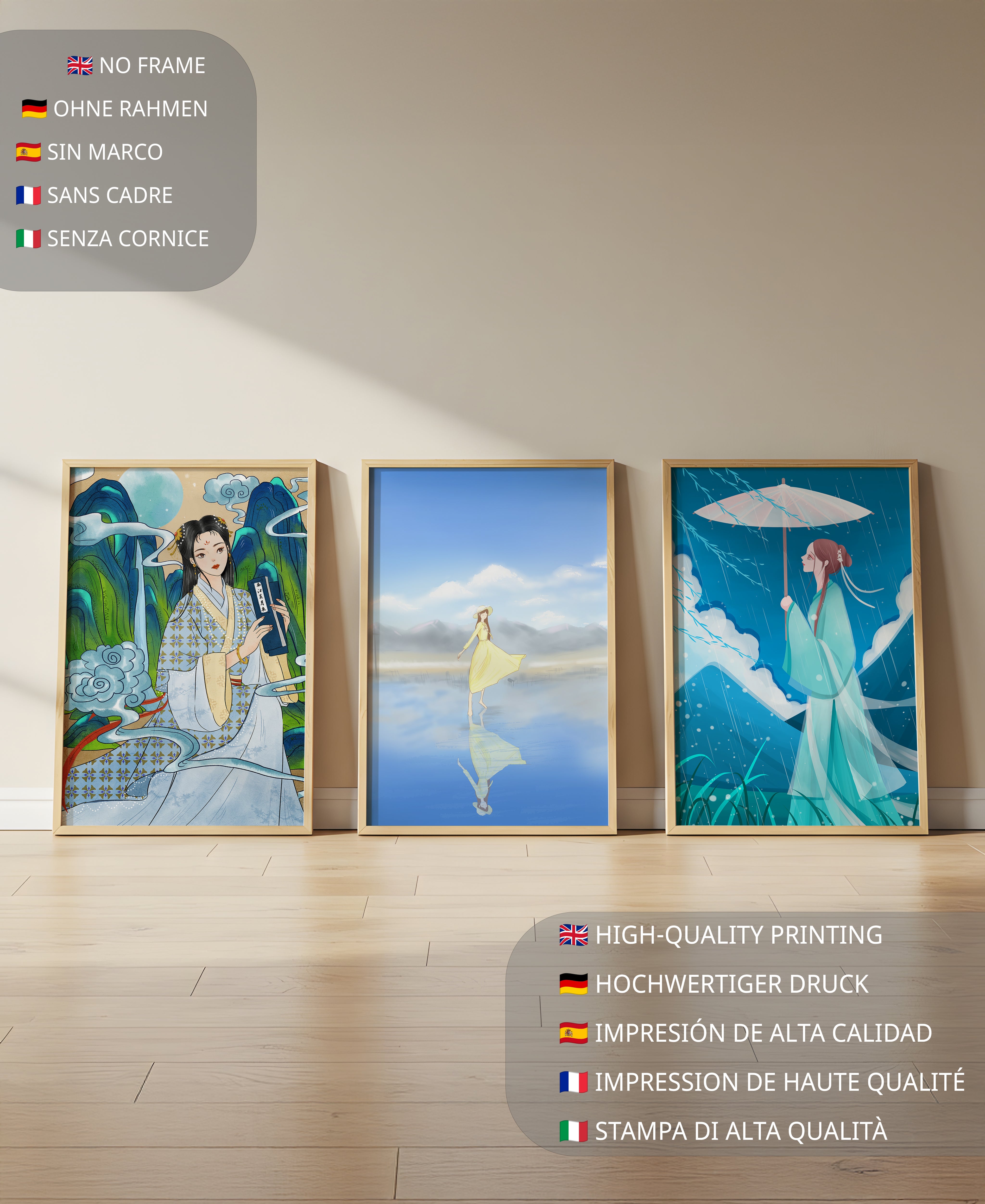 Decoración De Arte De Estilo Oriental Con Tres Obras