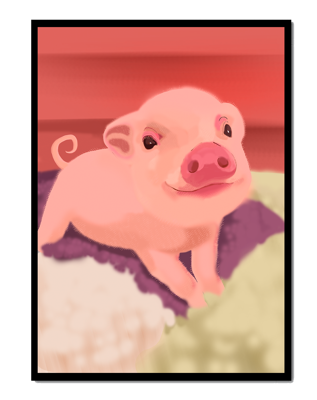 A charming illustration of a cute piglet with a warm background