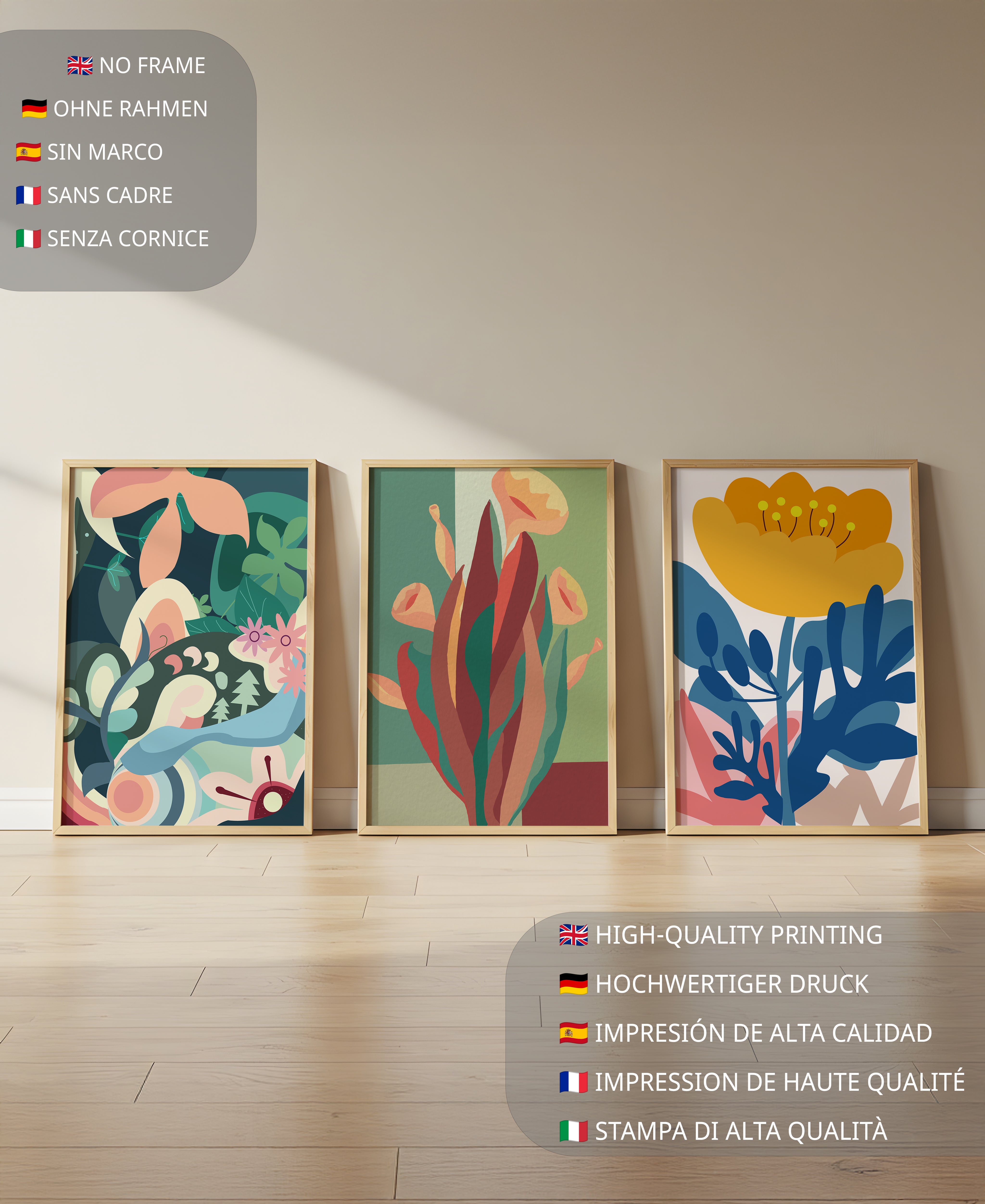 Conjunto De Arte Floral Moderno Sin Marco