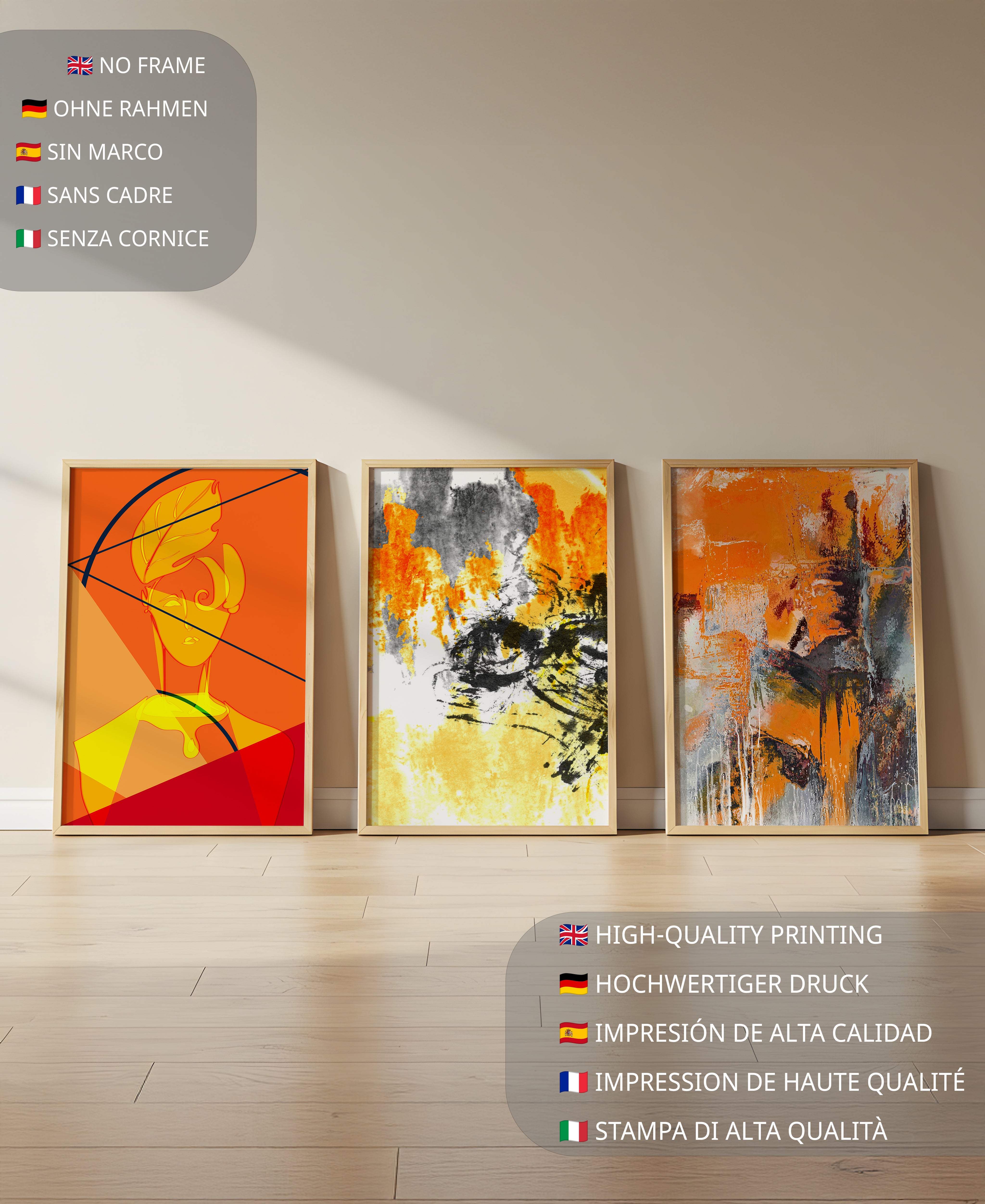 Pinturas Abstractas Modernas en Tonos Anaranjados