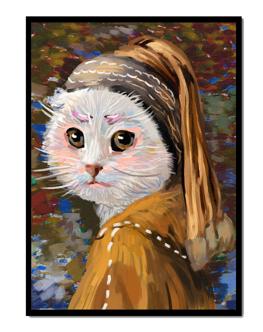 Whimsical cat portrait in a classic style with detailed brushstrokes