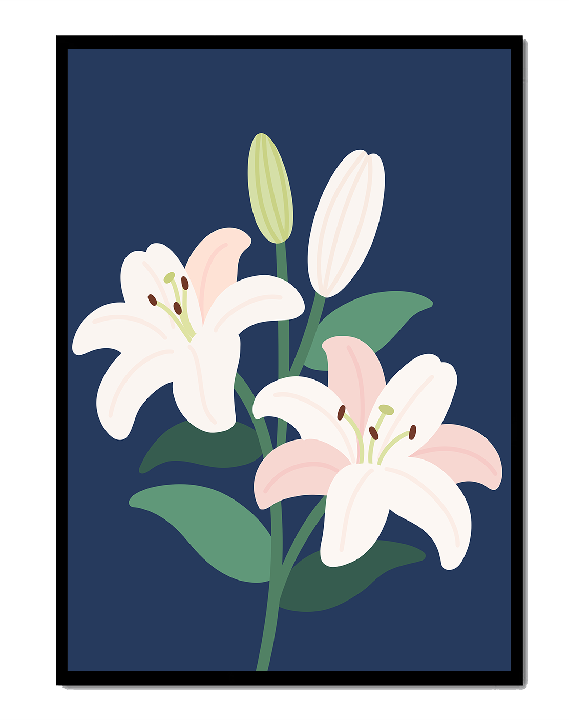 Lirios elegantes sobre un fondo azul oscuro