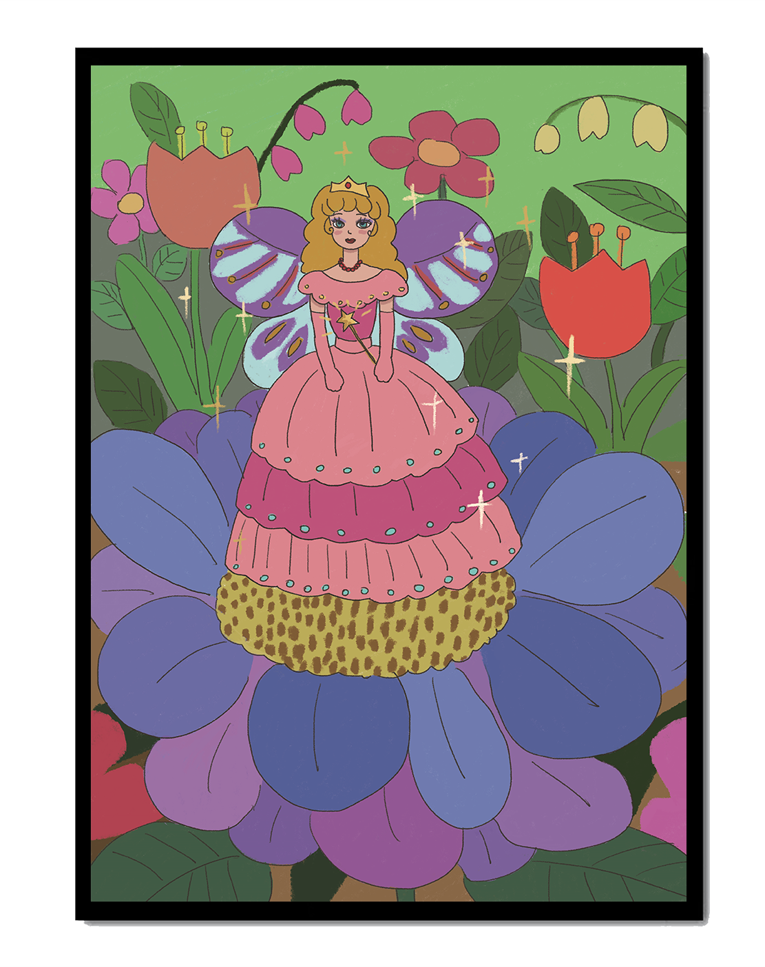 Fairy Princess in Enchanted Garden with Golden Elements