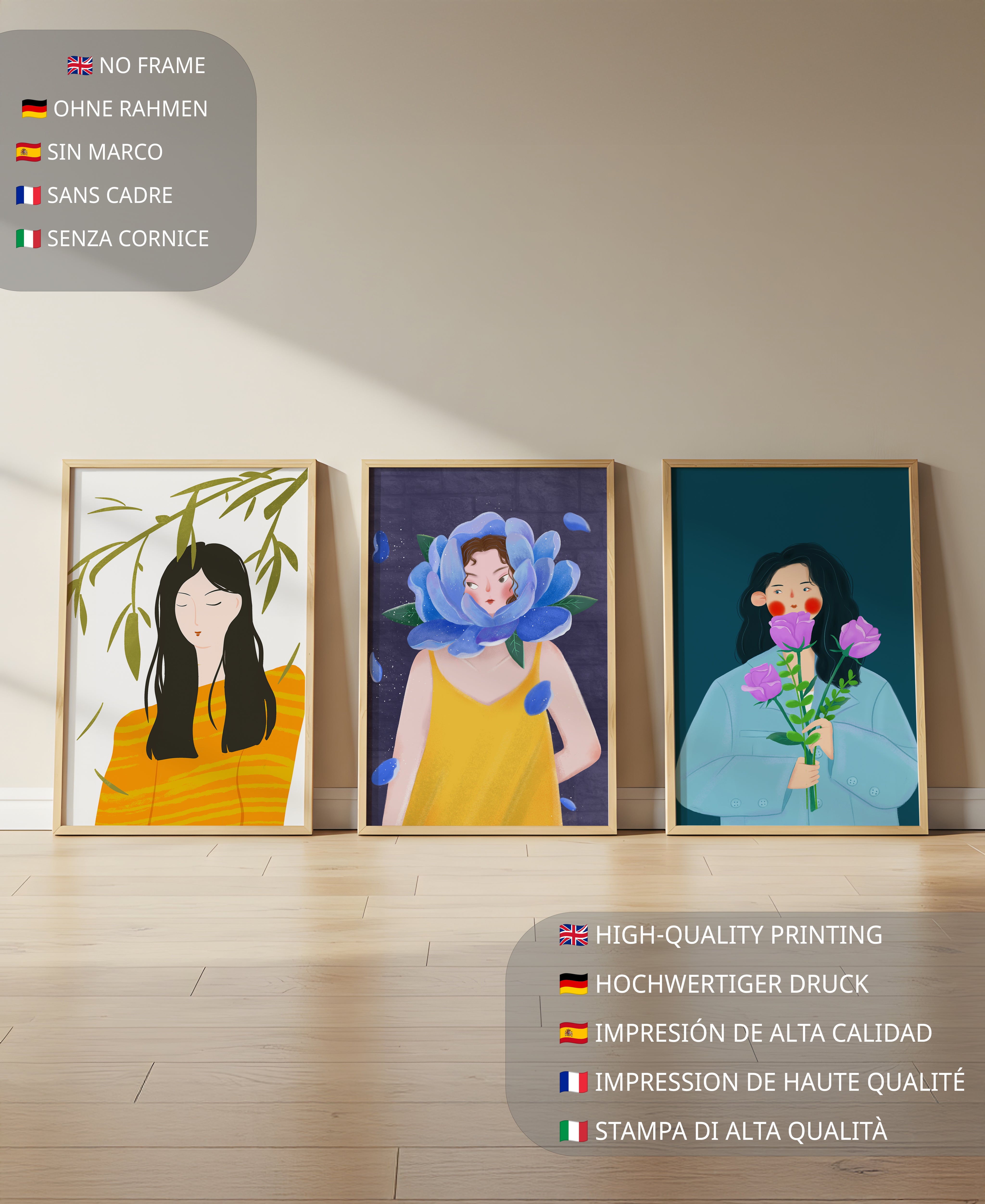 Ensemble de trois illustrations modernes sans cadre