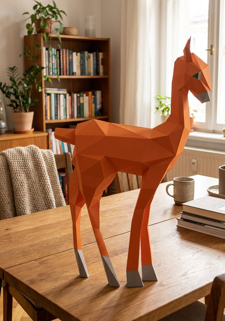 Kit DIY de papel poligonal papercraft 3D de cervatillo, 70x43x11 cm, 72 piezas – Ciervo de cartón geométrico, figura animal creativa para decoración de pared de habitación infantil