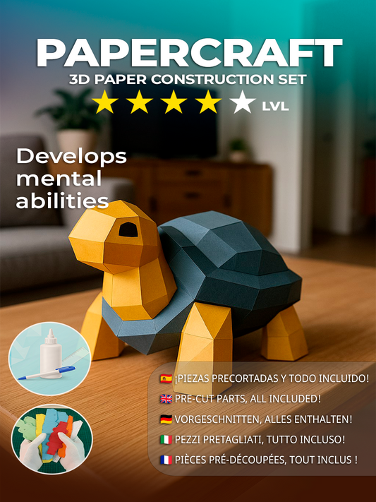 Polygonal paper turtle craft kit, 3D DIY assembly 21x20x30, papercraft cardboard figure for home decoration