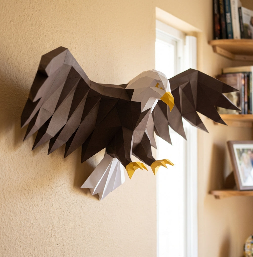 3D Eagle Wall Art Papercraft, Polygonal Bird Figure for Assembly – DIY Geometric Sculpture, Unique Home Decor for Creative Workspace - Mi tienda
