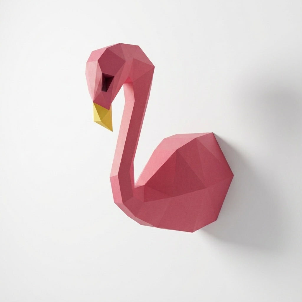 3D Wall Flamingo Papercraft wall flamingo papercraft kit! Polygonal paper art, 37x35x19 cm. Unique DIY wall decor - Mi tienda
