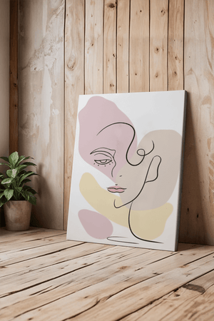 Minimalist abstract female face line art with pastel colors - Mi tienda