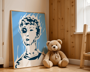 Abstract modern portrait with fiery aura and blue background - Mi tienda
