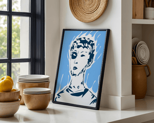 Abstract modern portrait with fiery aura and blue background - Mi tienda