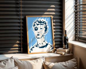 Abstract modern portrait with fiery aura and blue background - Mi tienda