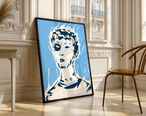 Abstract modern portrait with fiery aura and blue background - Mi tienda