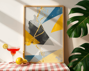 Geometric abstract wall art – modern minimalistic print with bold shapes and gold accents - Mi tienda
