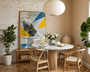 Geometric abstract wall art – modern minimalistic print with bold shapes and gold accents - Mi tienda
