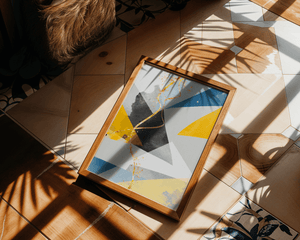 Geometric abstract wall art – modern minimalistic print with bold shapes and gold accents - Mi tienda
