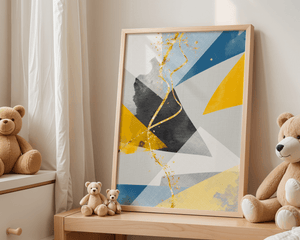 Geometric abstract wall art – modern minimalistic print with bold shapes and gold accents - Mi tienda