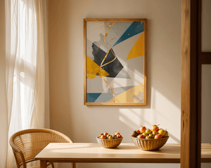 Geometric abstract wall art – modern minimalistic print with bold shapes and gold accents - Mi tienda