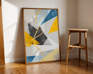 Geometric abstract wall art – modern minimalistic print with bold shapes and gold accents - Mi tienda