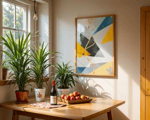 Geometric abstract wall art – modern minimalistic print with bold shapes and gold accents - Mi tienda