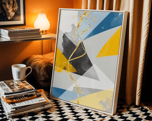 Geometric abstract wall art – modern minimalistic print with bold shapes and gold accents - Mi tienda