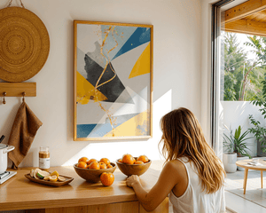 Geometric abstract wall art – modern minimalistic print with bold shapes and gold accents - Mi tienda