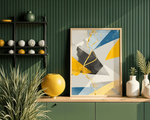 Geometric abstract wall art – modern minimalistic print with bold shapes and gold accents - Mi tienda