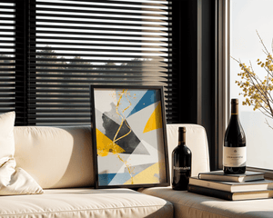 Geometric abstract wall art – modern minimalistic print with bold shapes and gold accents - Mi tienda