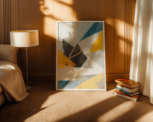 Geometric abstract wall art – modern minimalistic print with bold shapes and gold accents - Mi tienda