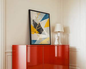 Geometric abstract wall art – modern minimalistic print with bold shapes and gold accents - Mi tienda