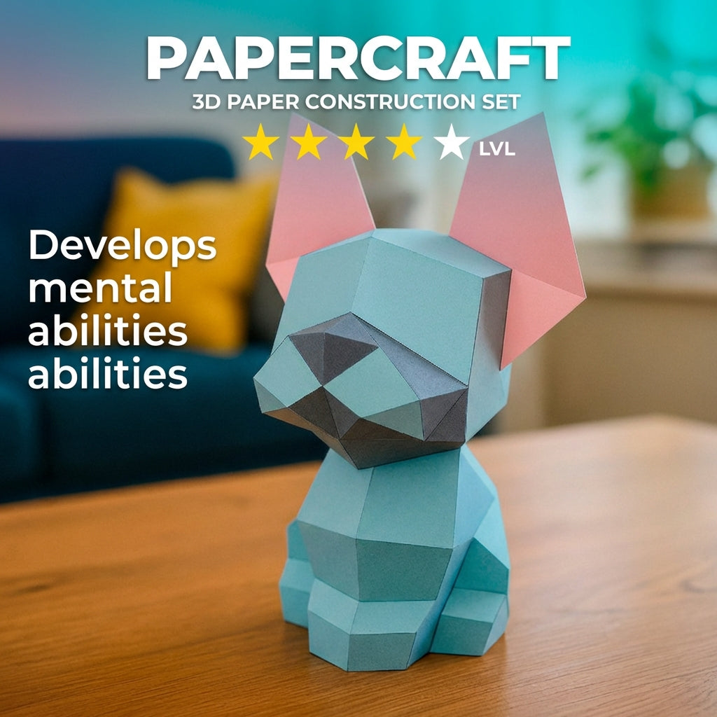 Polygonal paper dog craft kit, 3D DIY assembly 30x18x19, papercraft model
