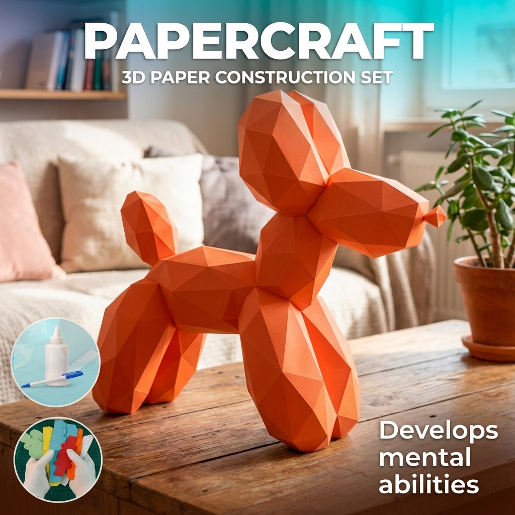 Papercraft 3D volumetric balloon dog polygonal paper figure for assembly 56x20x15 – papercraft DIY craft, sculptural cardboard balloon dog for modern home decoration - Mi tienda
