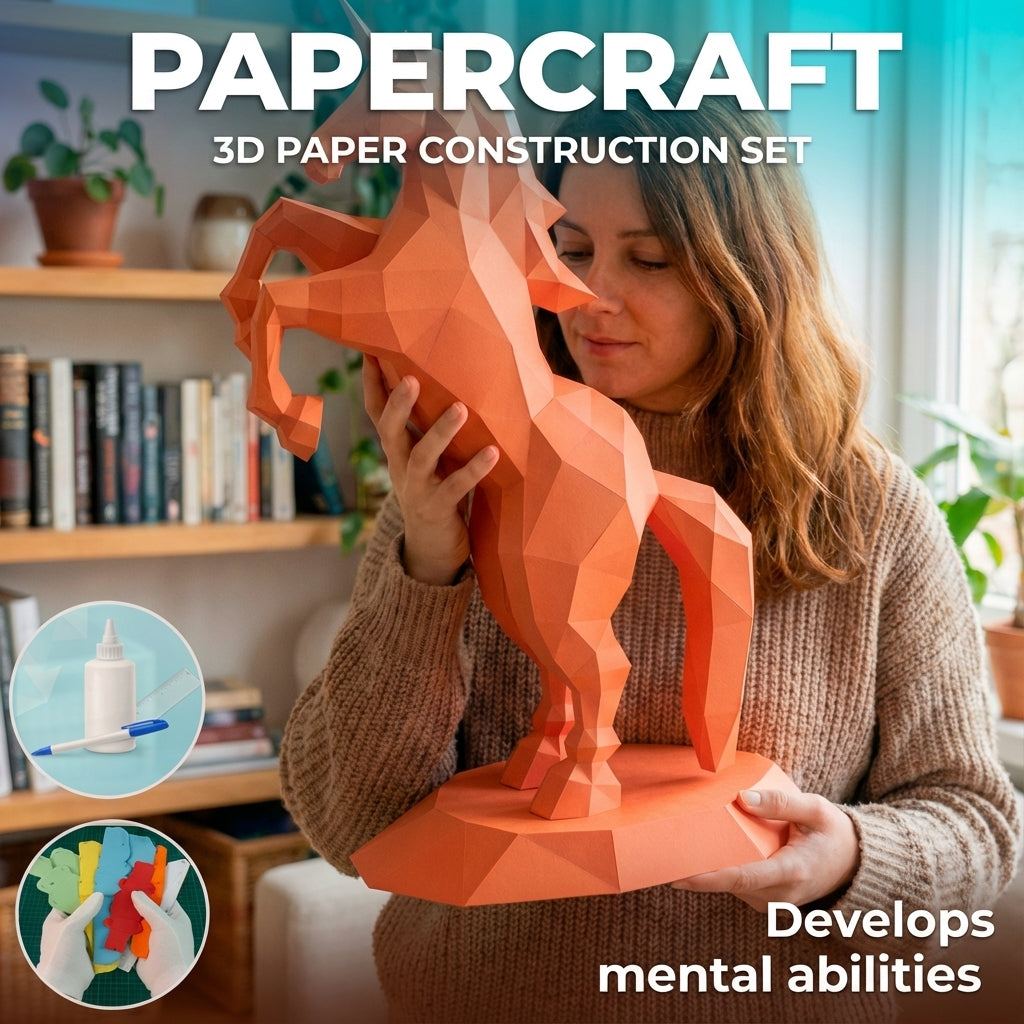 BIG Unicorn polygonal paper figure for assembly ONE meter – papercraft DIY craft, sculptural cardboard unicorn for modern home decoration - Mi tienda