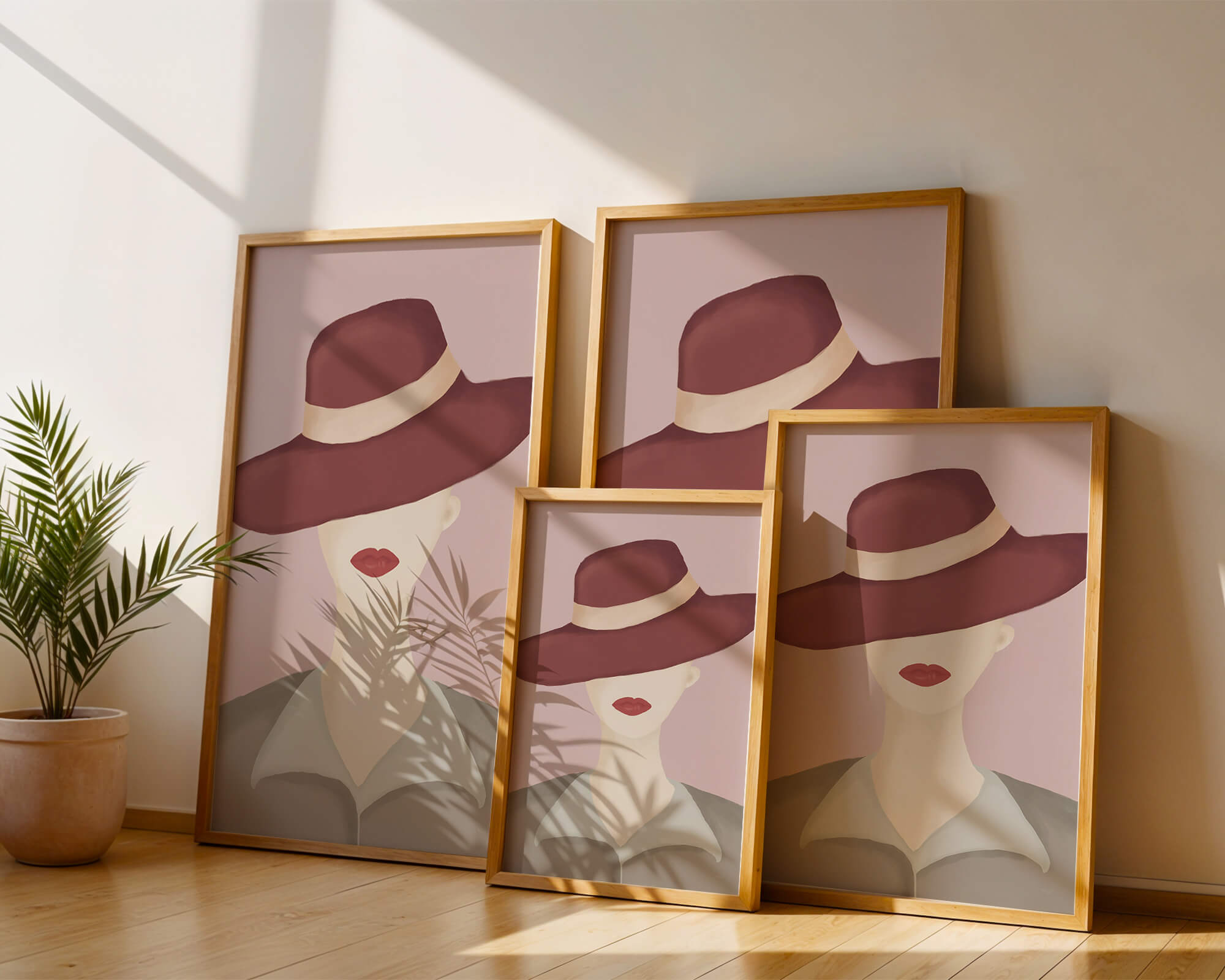 Stylish Woman in Vintage Hat with Minimalist Fashion Art
