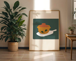 Orange Pot with Green Leaf Design on Cutting Board - Mi tienda