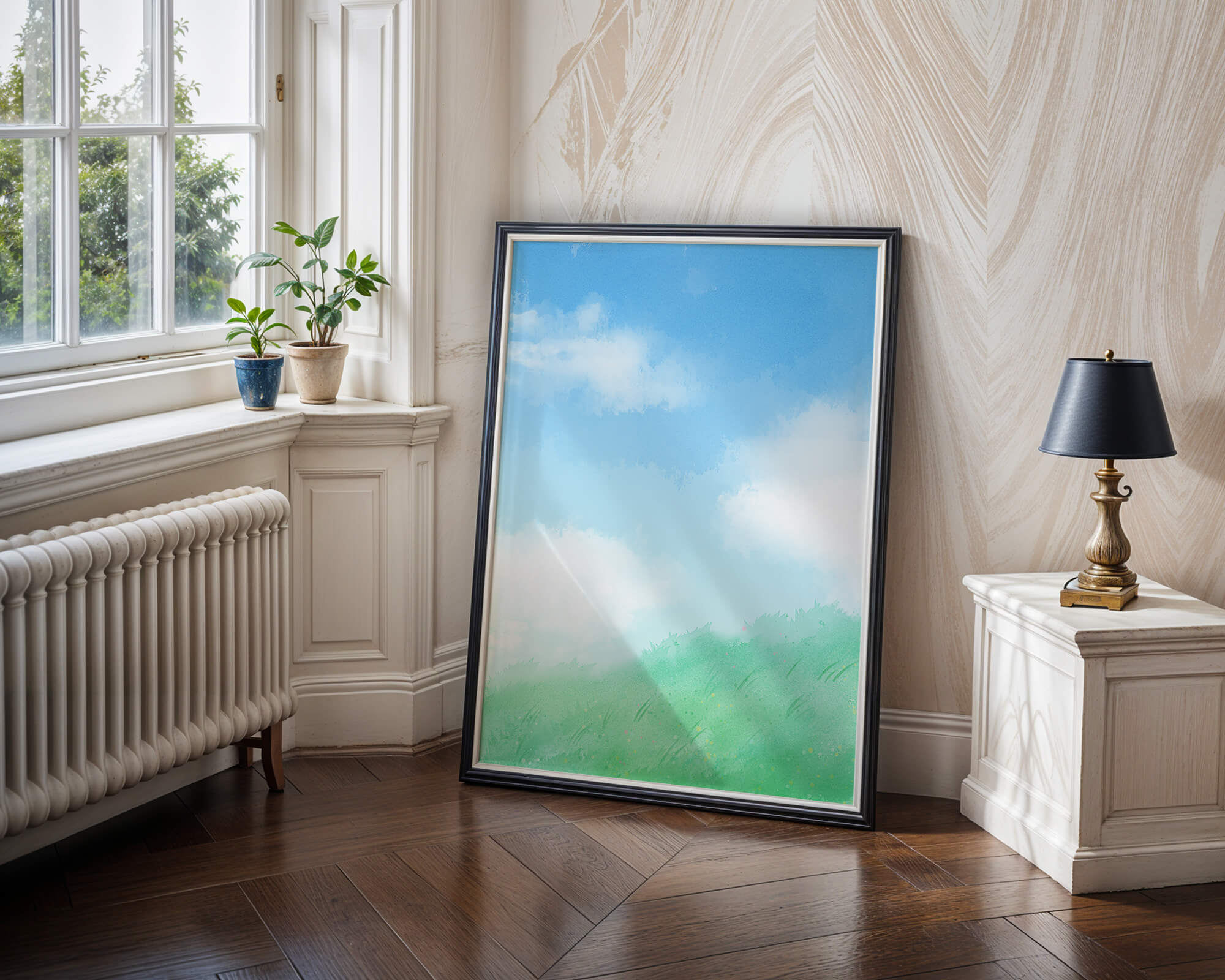 A Serene Landscape of Blue Sky and Green Grass