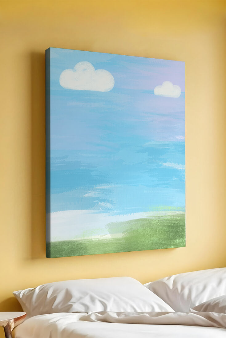 Blue Sky with Clouds and Green Field