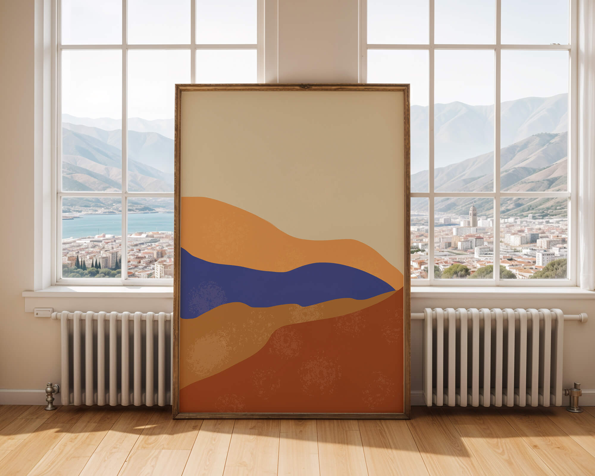 Paisaje abstracto con olas coloridas y bordes audaces