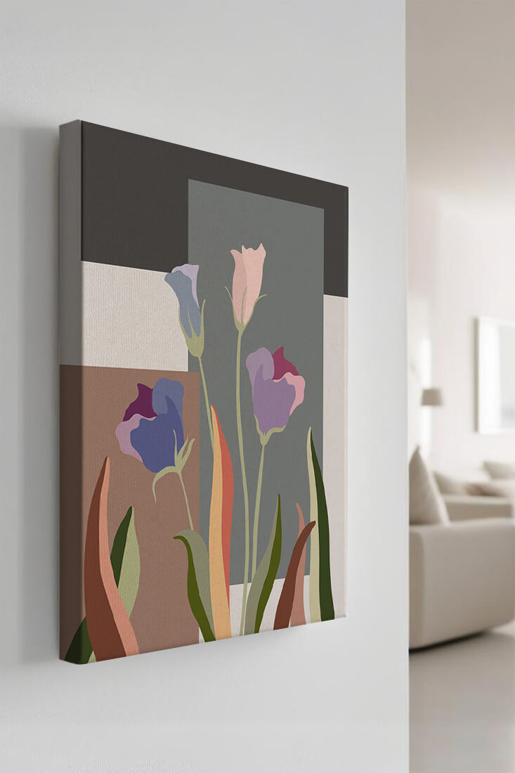 Arte floral abstracto con fondo geométrico colorido