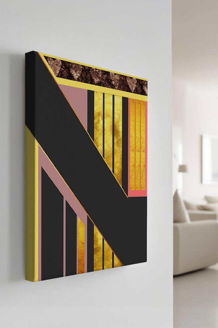 Arte abstracto geométrico con acentos de oro y corazón