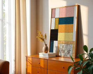 Geometric Abstract Art with Textured Blocks and Gold Accents - Mi tienda